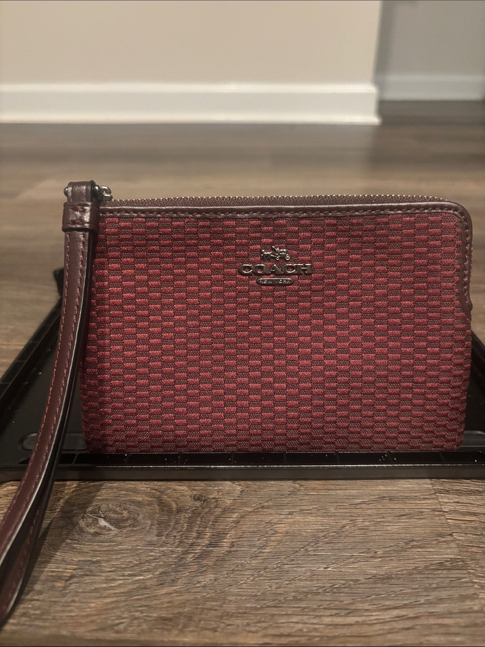 Coach Red Textured Wristlet with Leather Strap